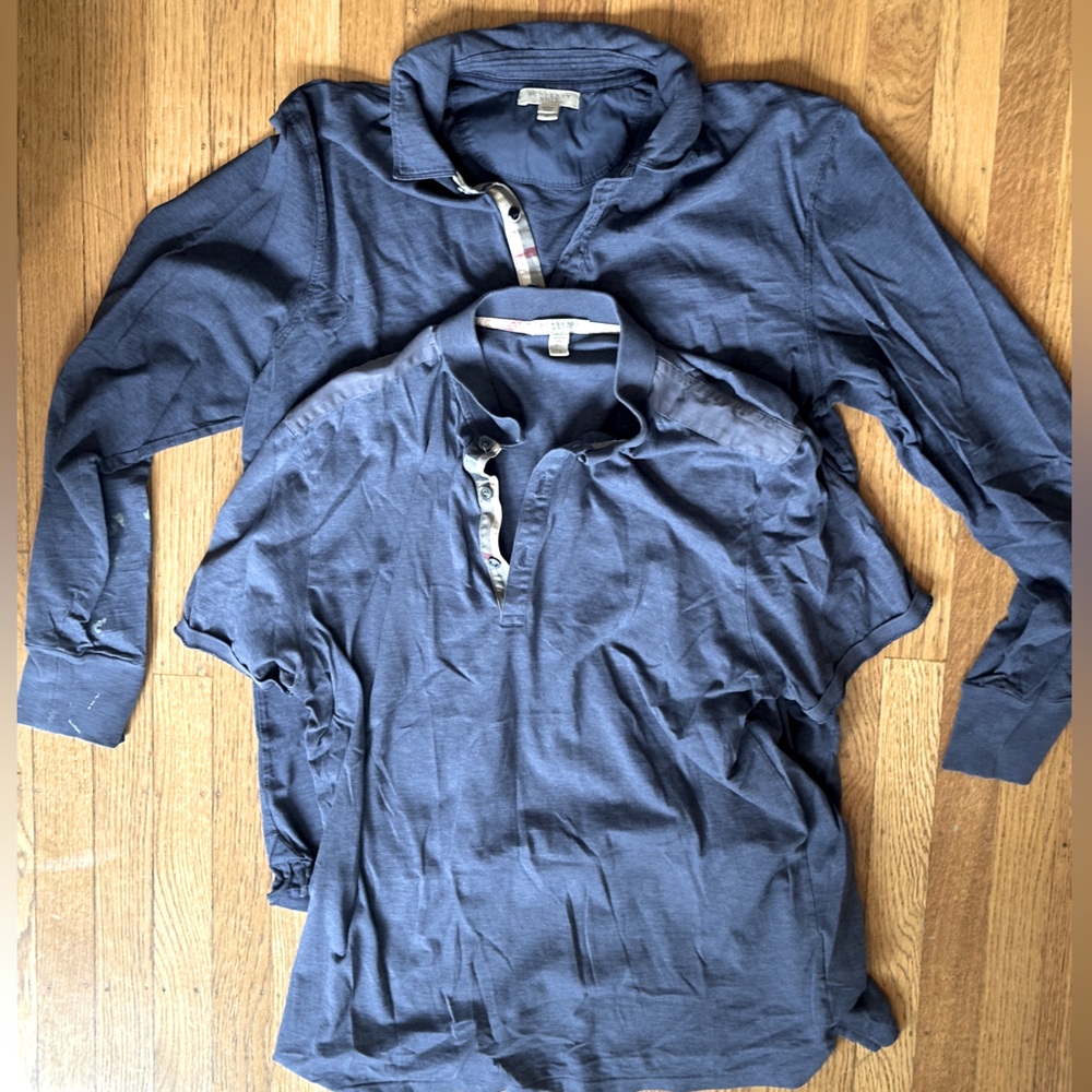 2 Burberry Brit polos XL 1 longsleeve 1 shortsleeve fair condition paint marks